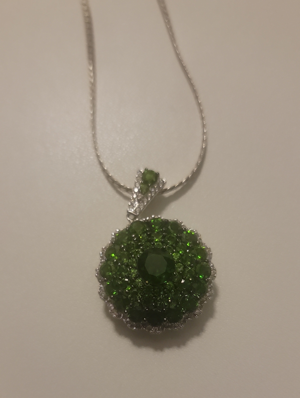 Chrome Diopside In Rhodium Covered 925 Sterling Silver Pendant With 925 SS Chain